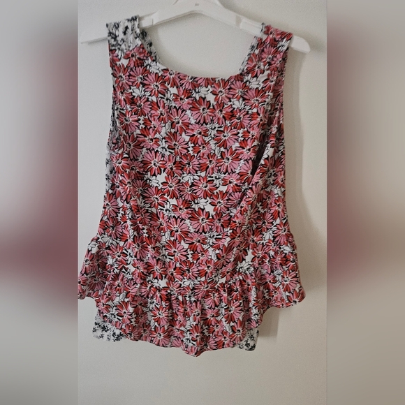 CAbi Red Pink Asymmetrical Tie Front Sleeveless Blouse - Picture 4 of 8